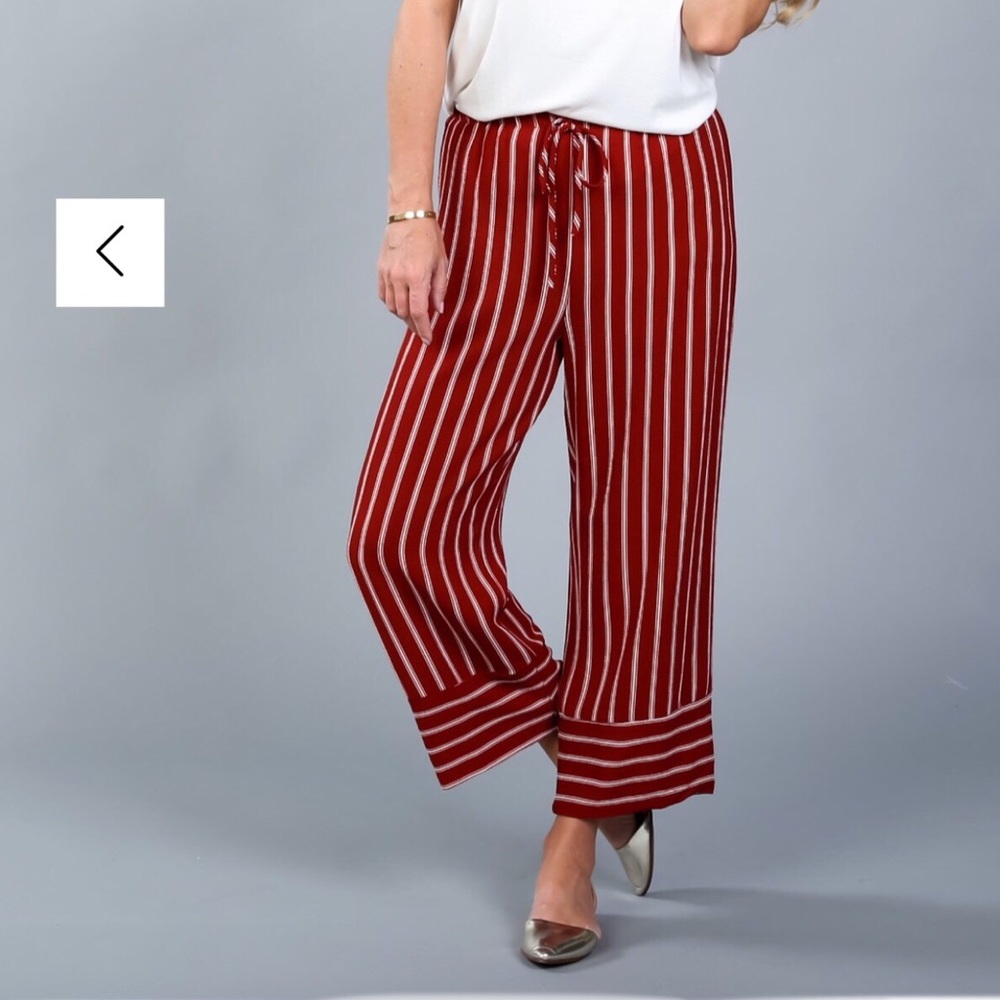 Striped Drawstring Culotte Pants - Picture 2 of 7